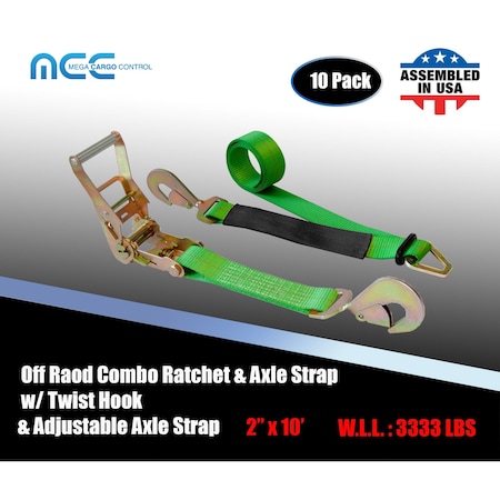 Tie 4 Safe Axle Ratchet Tie Down Strap w/ Snap Hook Race Car Hauler Trailer Flatbed, 10PK RT42-10-GR-C-10